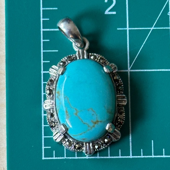 Turquoise marcasite beautiful sterling silver pendant - Picture 6 of 9